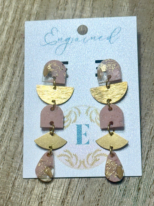 5-Tier Blush and Gold Shaped Rice Earrings