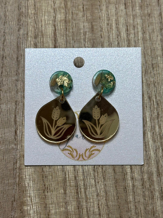 Rice Stalk Earrings with Green Stud