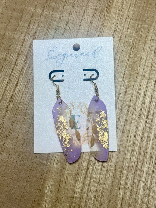 Purple and Gold Leaf Feather Rice Earrings