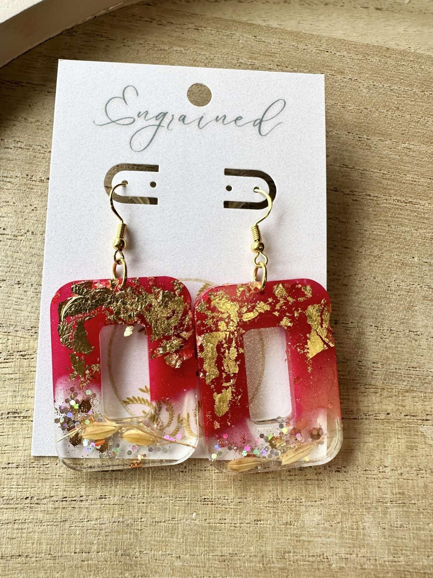 Rectangle + Gold Leaf Rice Earrings