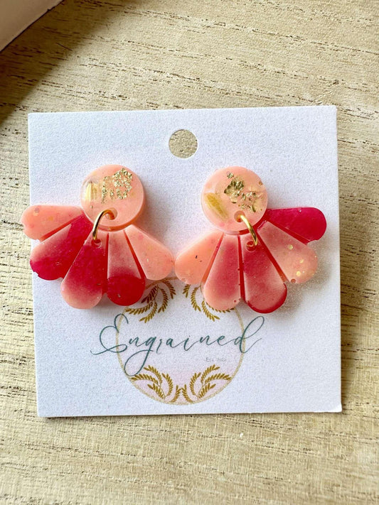 Hot Pink and Blush + Gold Leaf Flower Rice Earrings