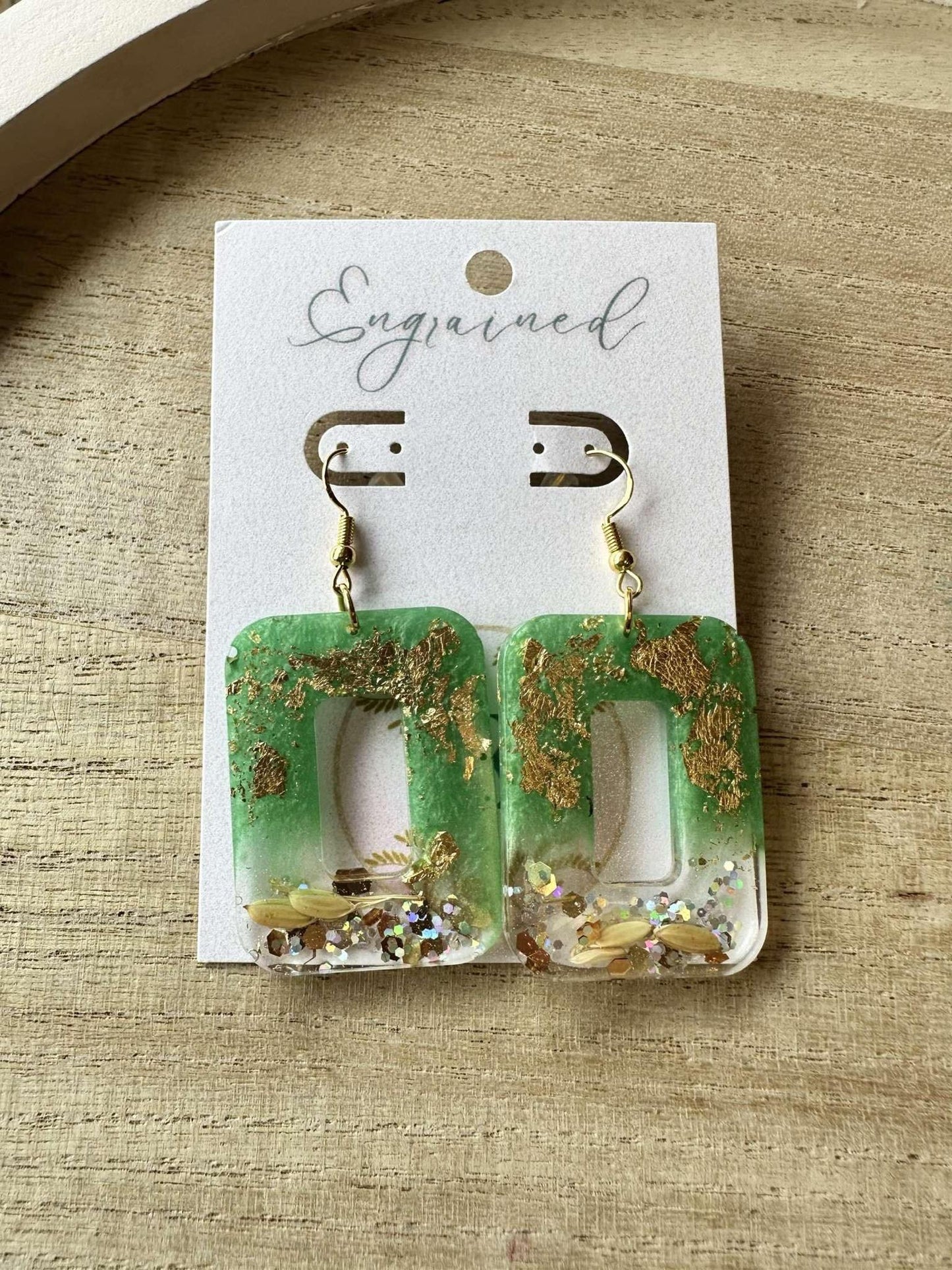 Rectangle + Gold Leaf Rice Earrings