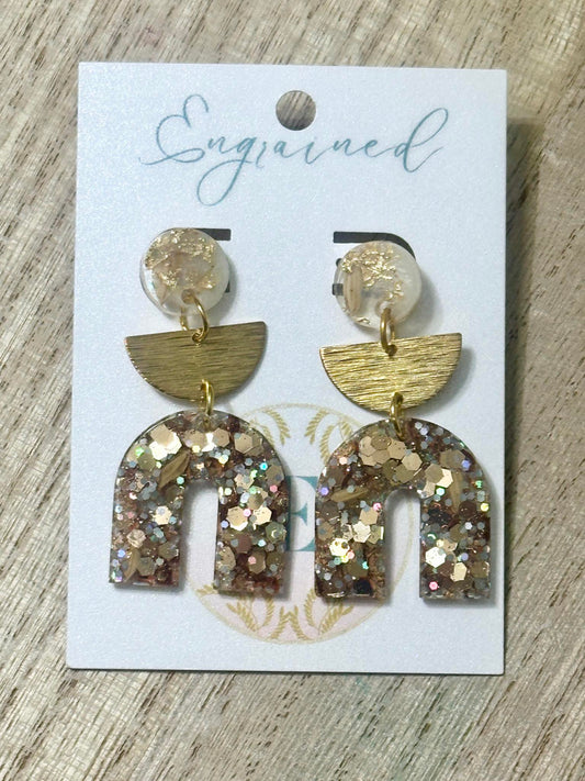 Gold + Glitter Rainbow Shaped Rice Earrings