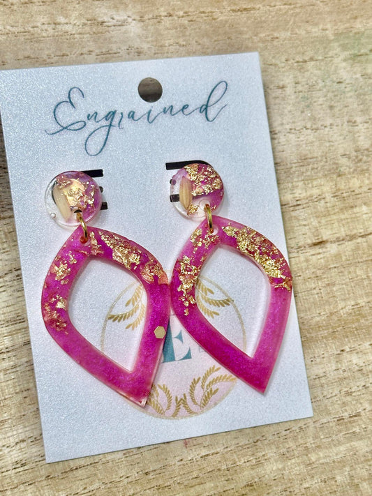 Pink and Gold Leaf Modern Rice Earrings