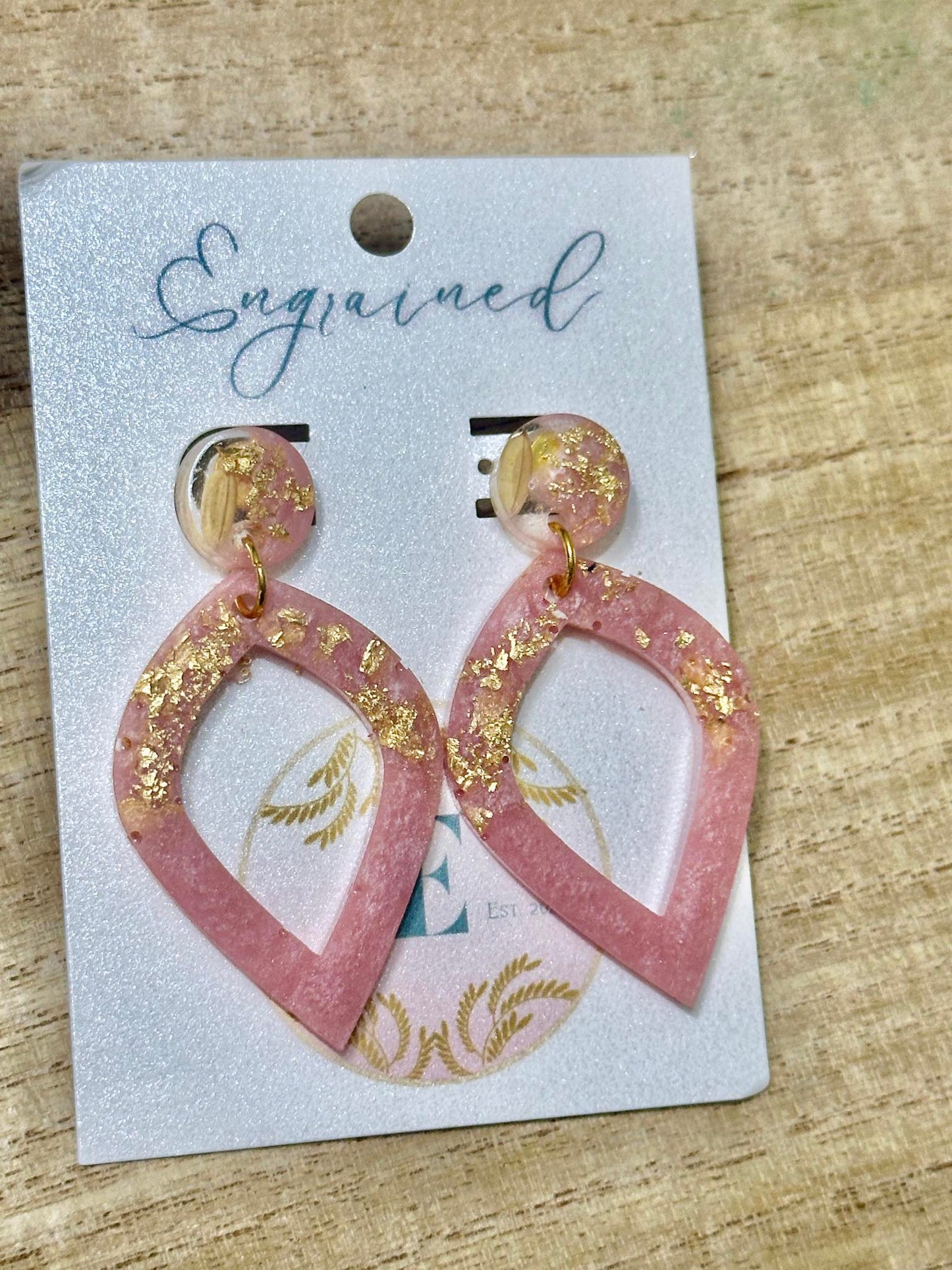 Pink and Gold Leaf Modern Rice Earrings