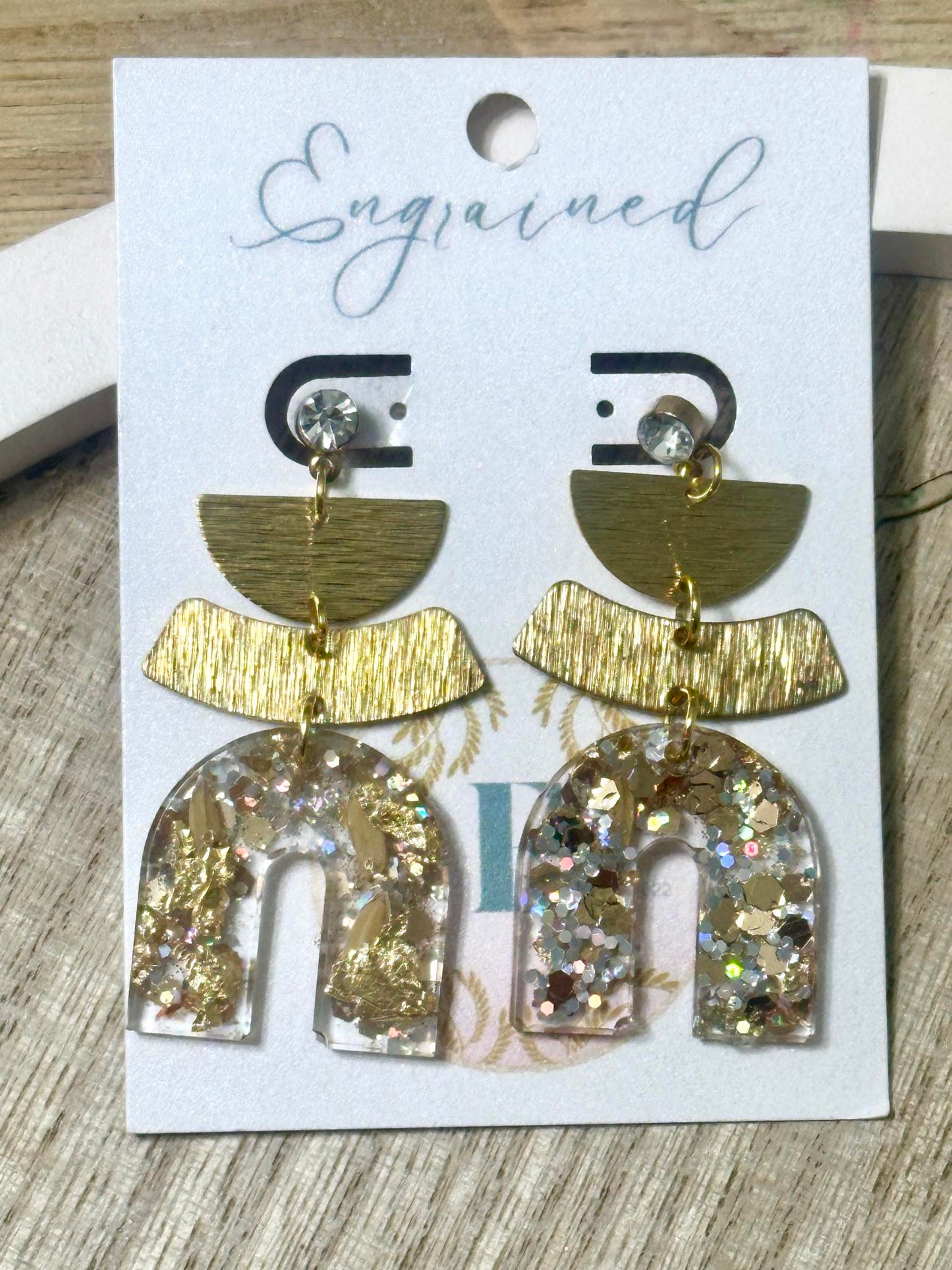 Gold + Glitter Rainbow Shaped Rice Earrings