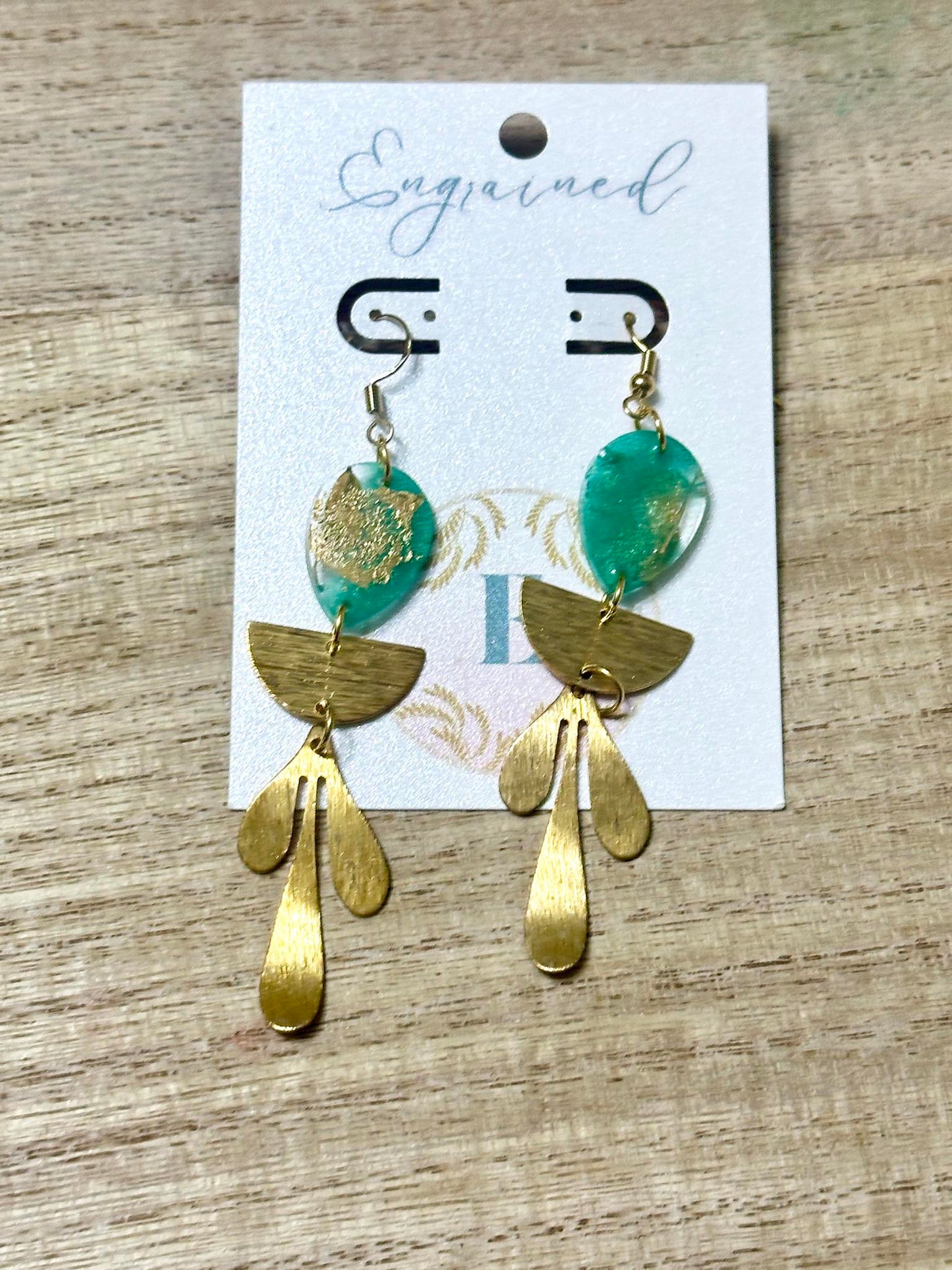 3-Tier Green and Gold Modern Rice Earrings