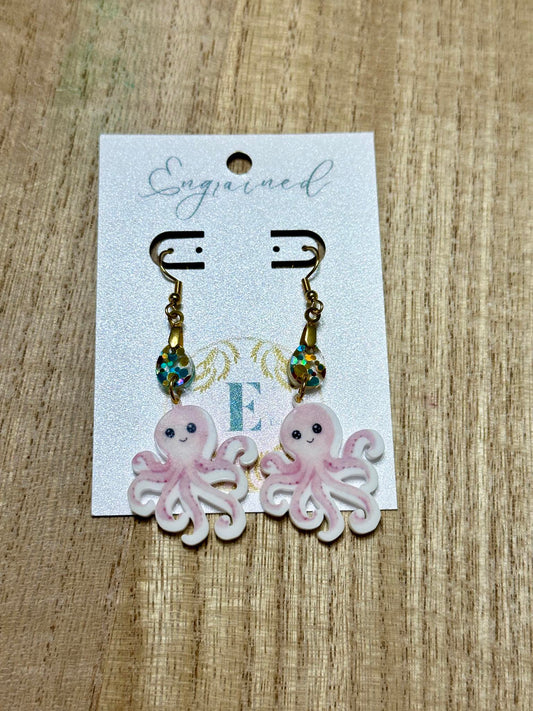 Pink Octopus Earrings