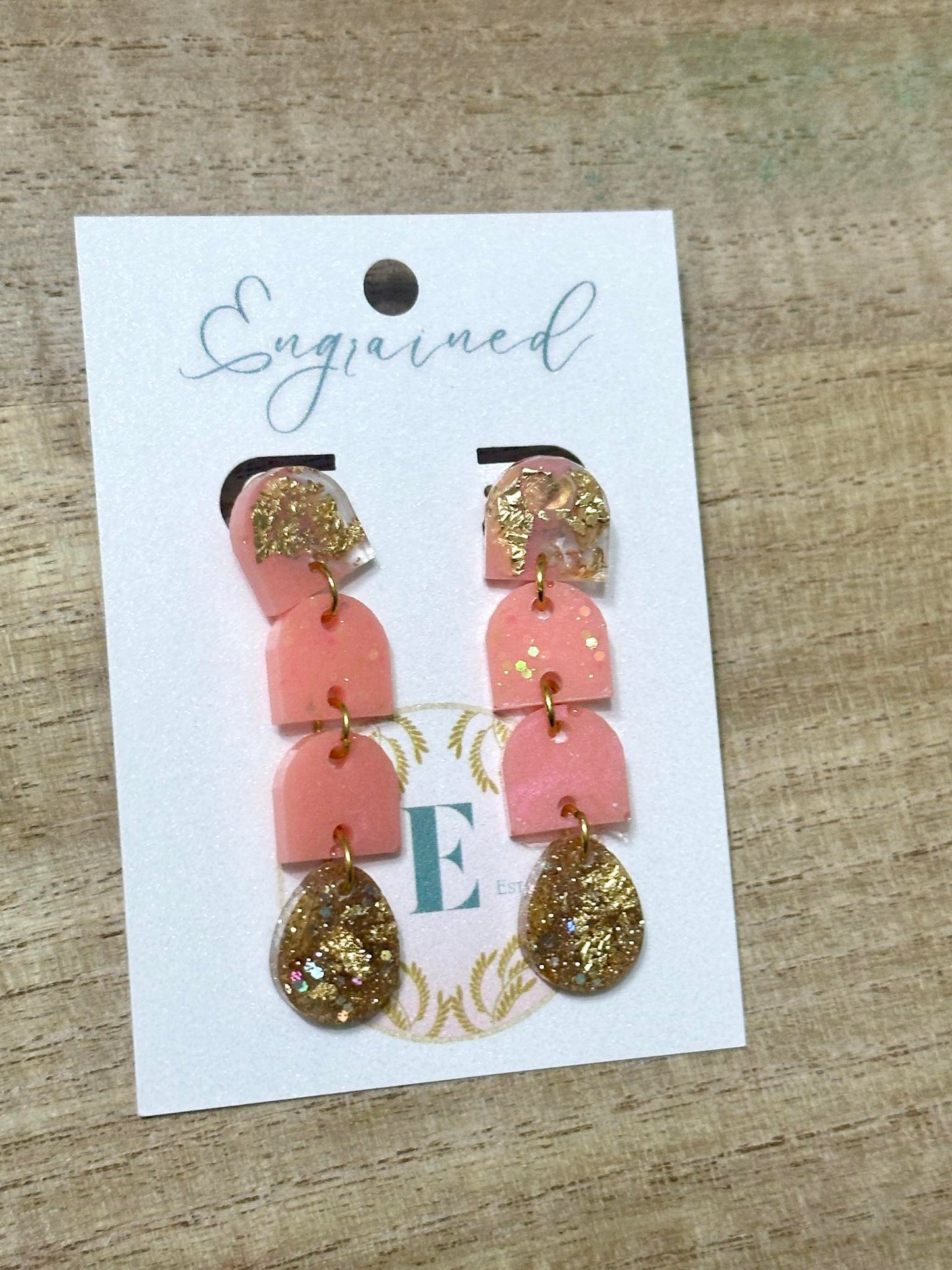 4-Tier Pink and Gold Modern Rice Earrings