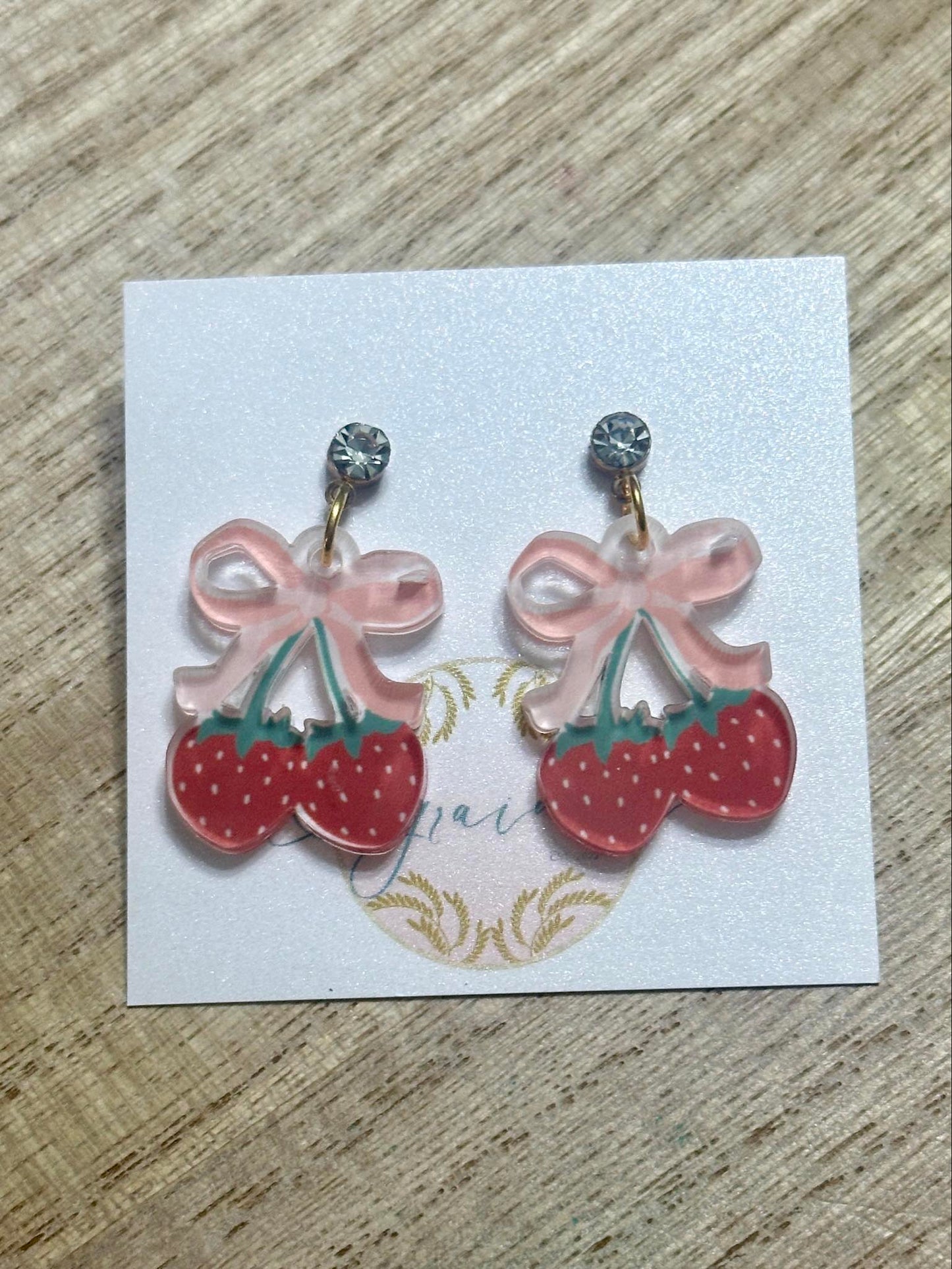 Strawberries with Bow Earrings