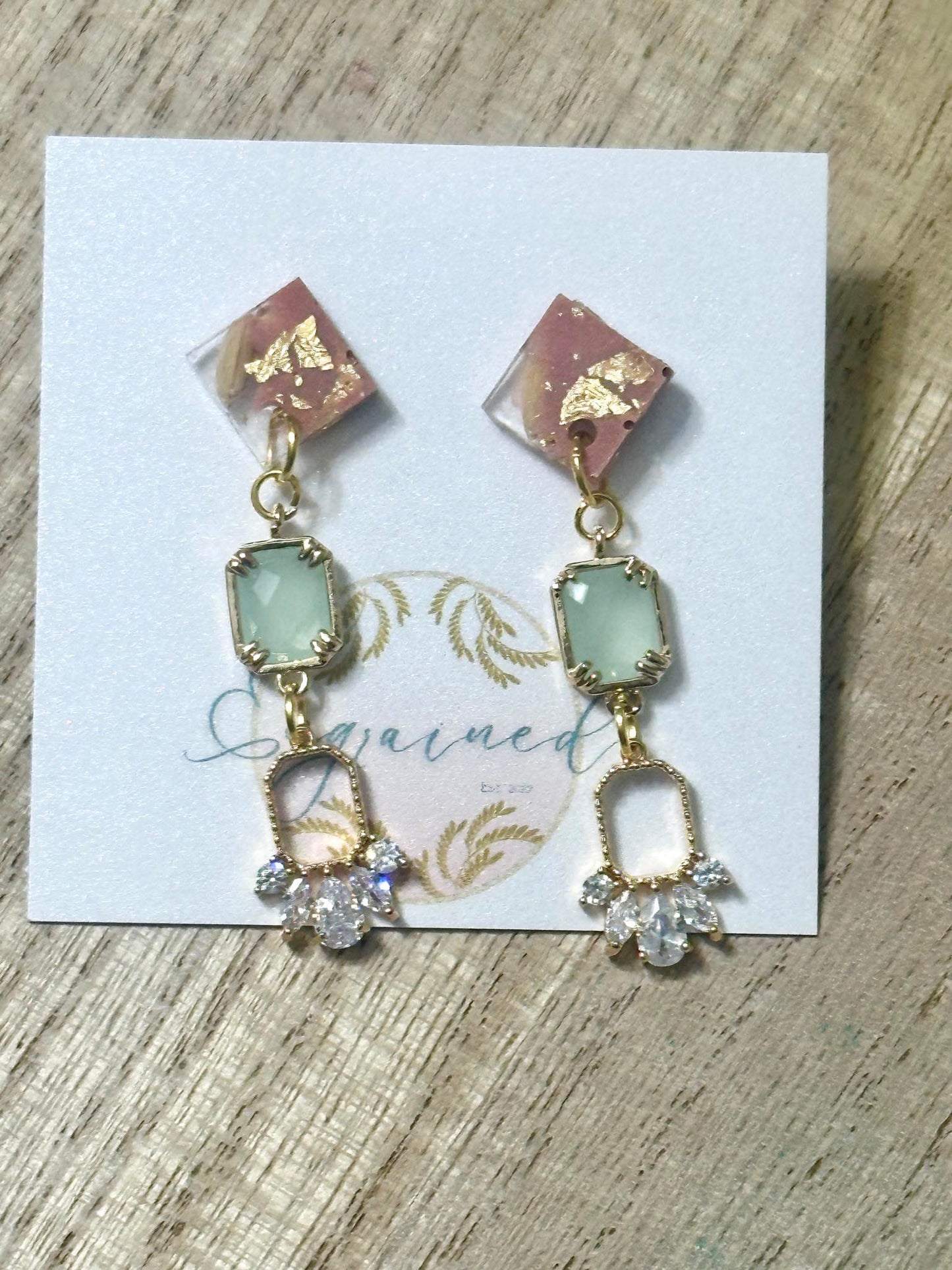 3-Tier Blush, Ice Green, and Gold Classy Rice Earrings