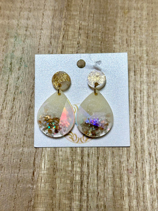 Pearl Tear Drop Rice Earrings with Gold Leaf