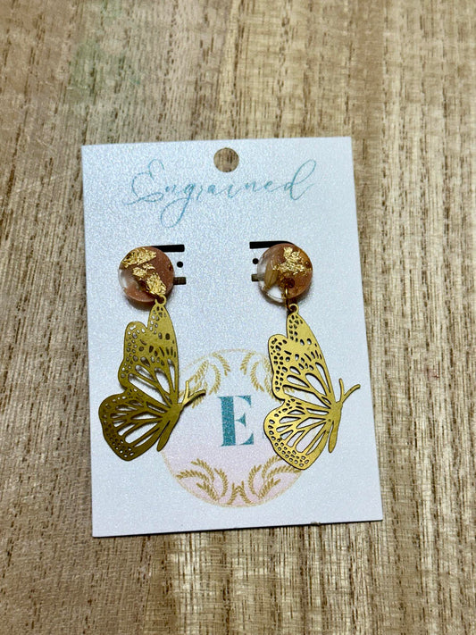 Gold Butterfly Rice Earrings