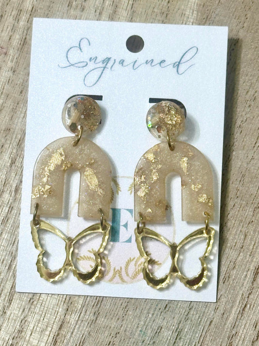 Modern Gold Butterfly Rice Earrings