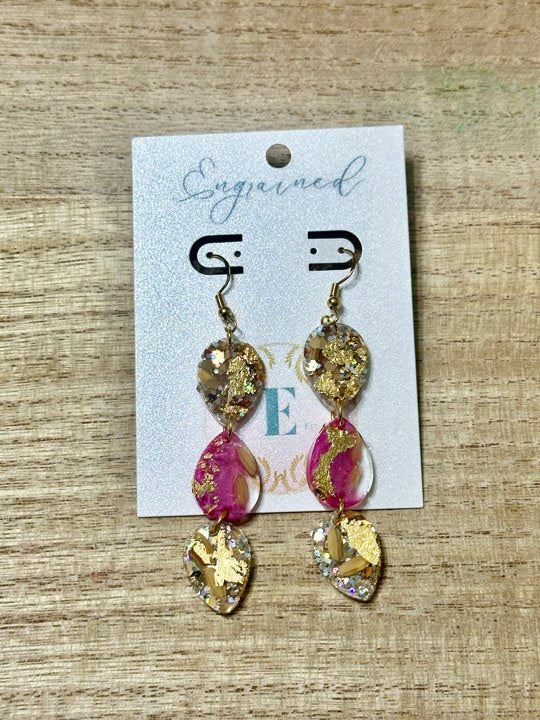 3-Tier Modern Teardrop Rice Earrings With Gold Leaf