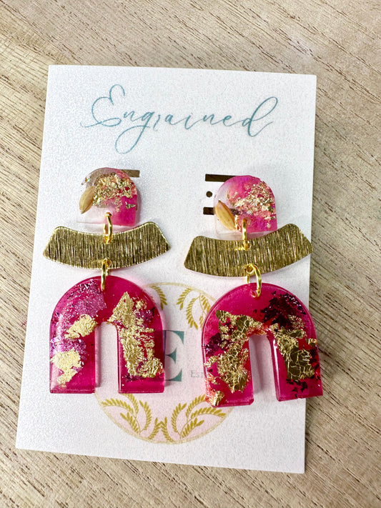 Hot Pink and Gold Earrings