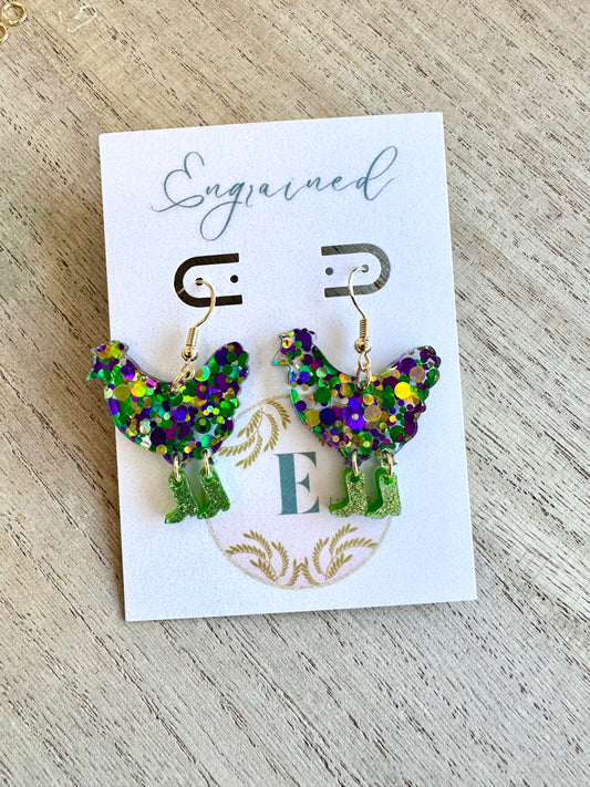 Mardi Gras Chicks and boots Earrings