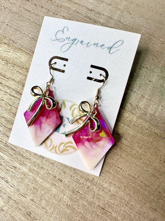 Holographic Diamond and Bow Accent Earrings