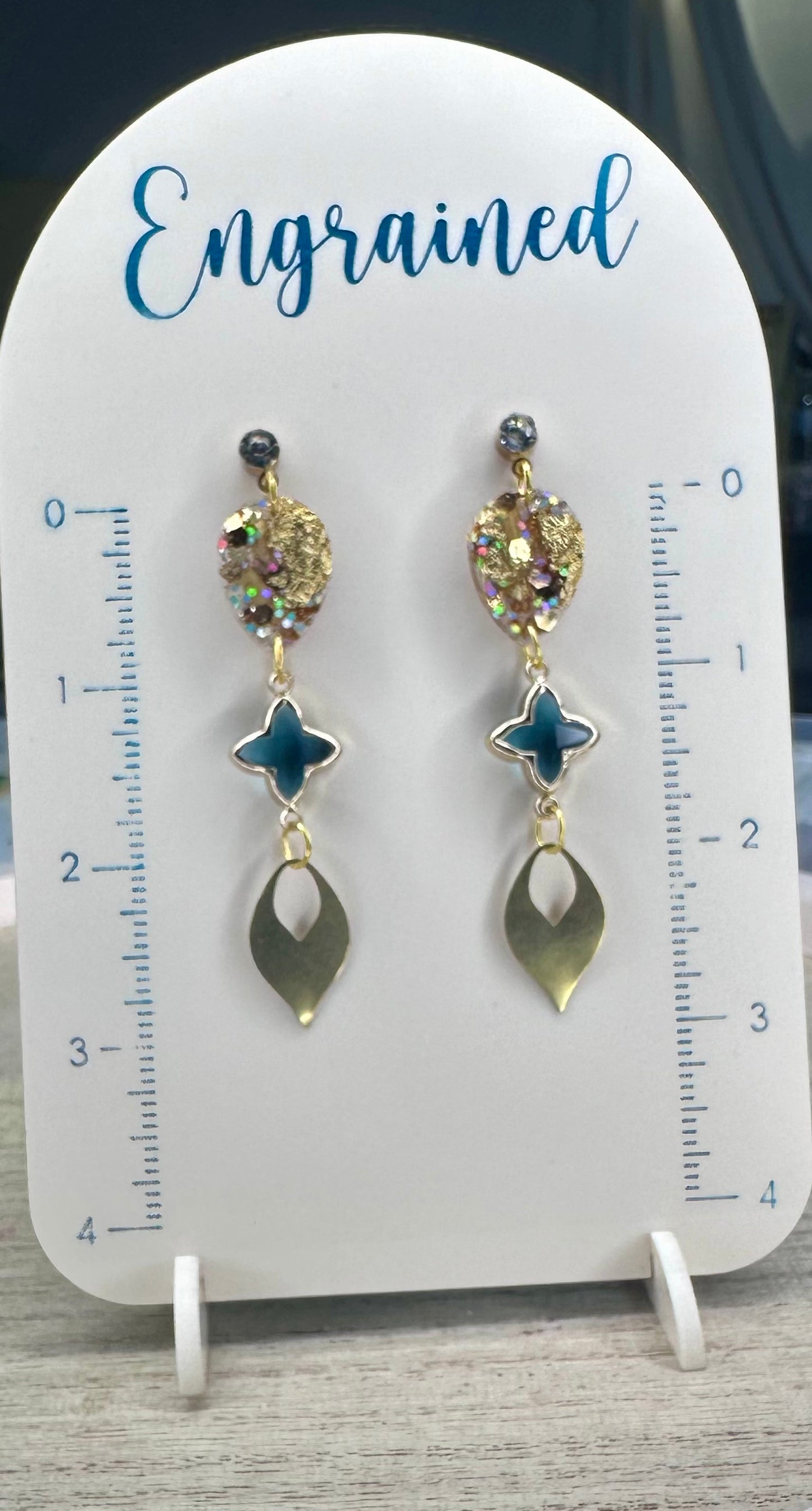 Gold and Teal Drop Earrings