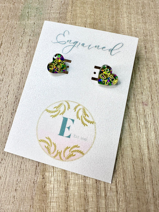 Mardi Gras Conversation Heart Stud Earrings