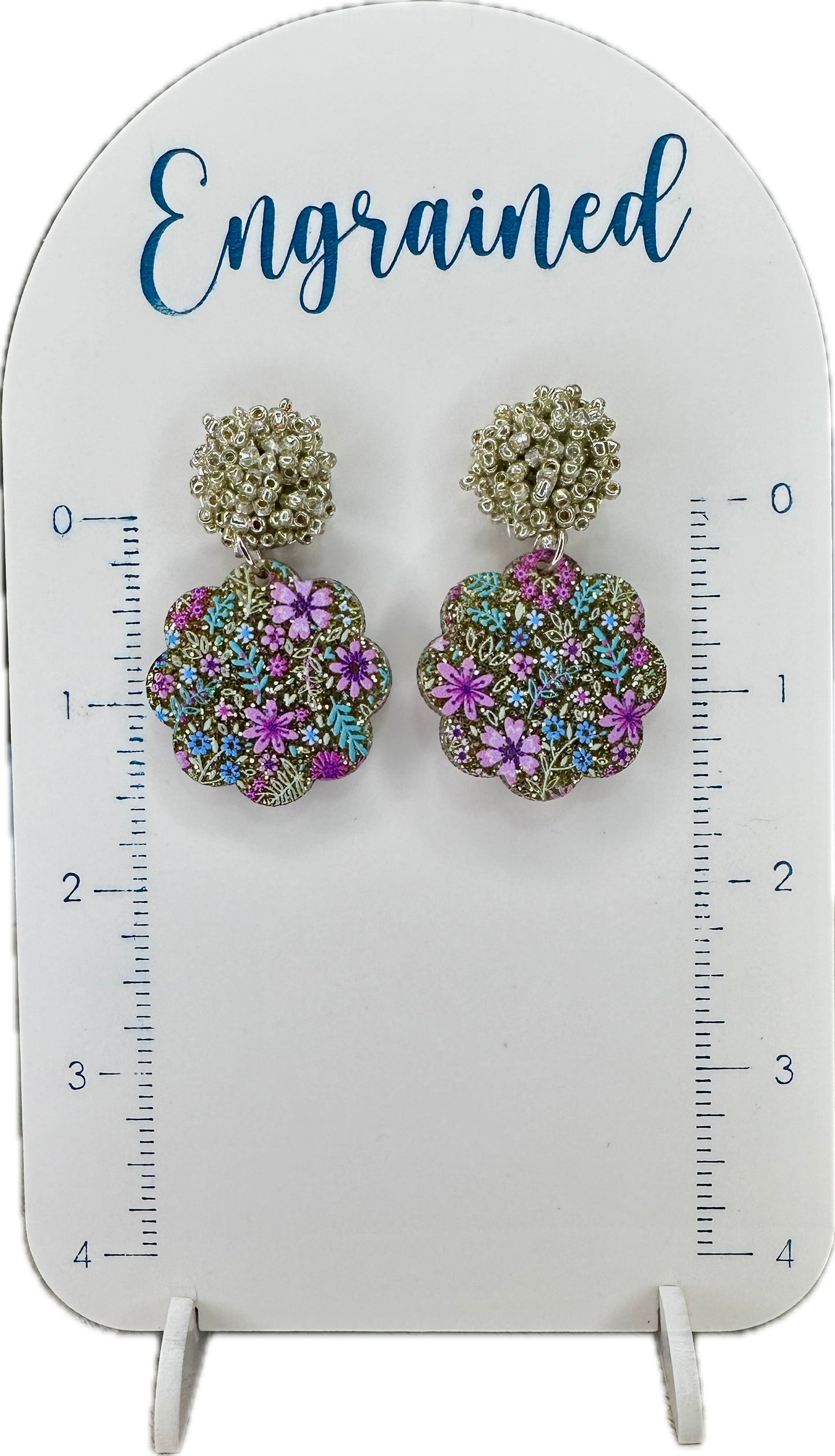 Gold and Floral Print Earrings