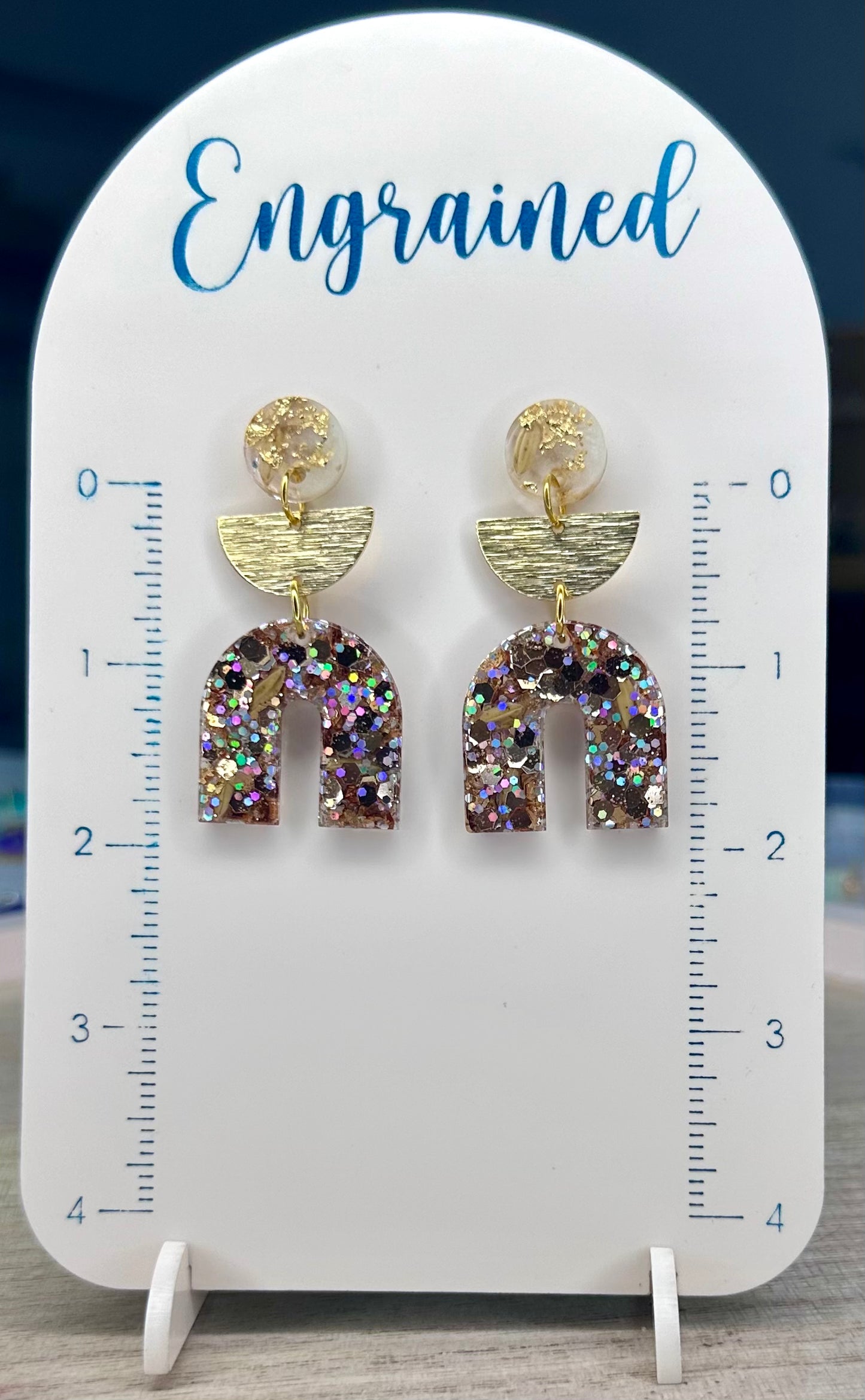 3 Tier Gold and Glitter Earrings