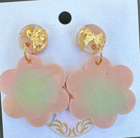 Holographic Pink Flower Earrings