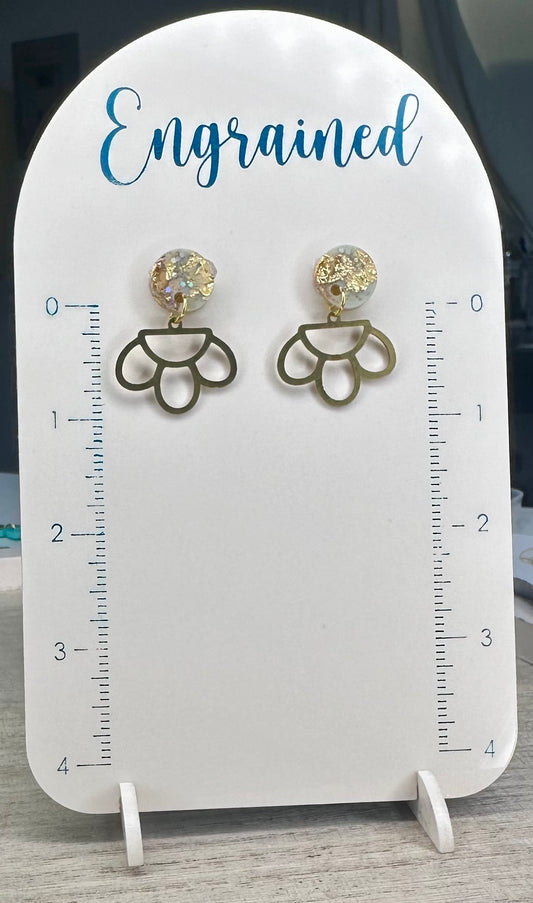 Sage and Gold Flower Dangle Earrings