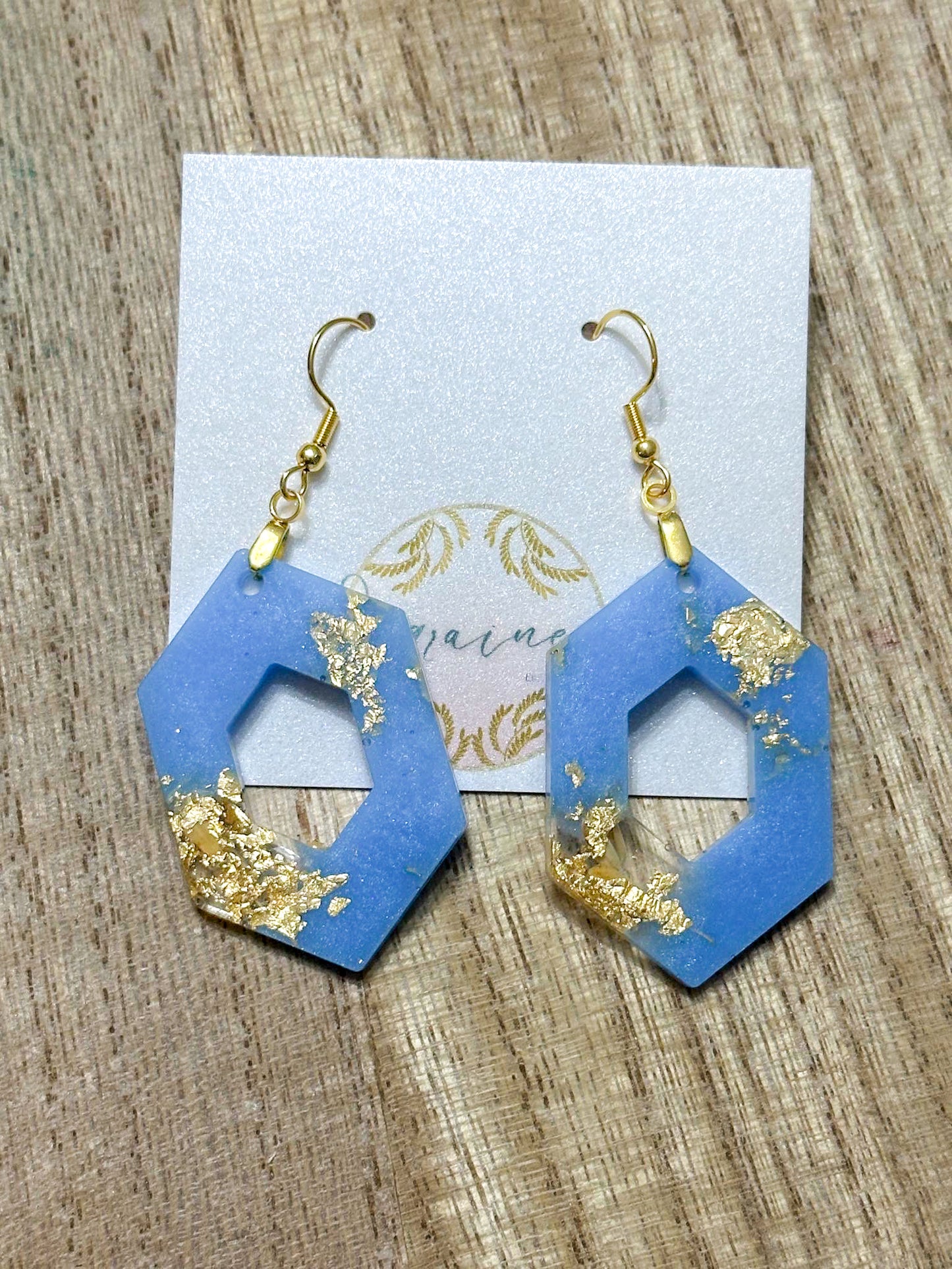 Hexagon Rice Earrings with Gold Leaf