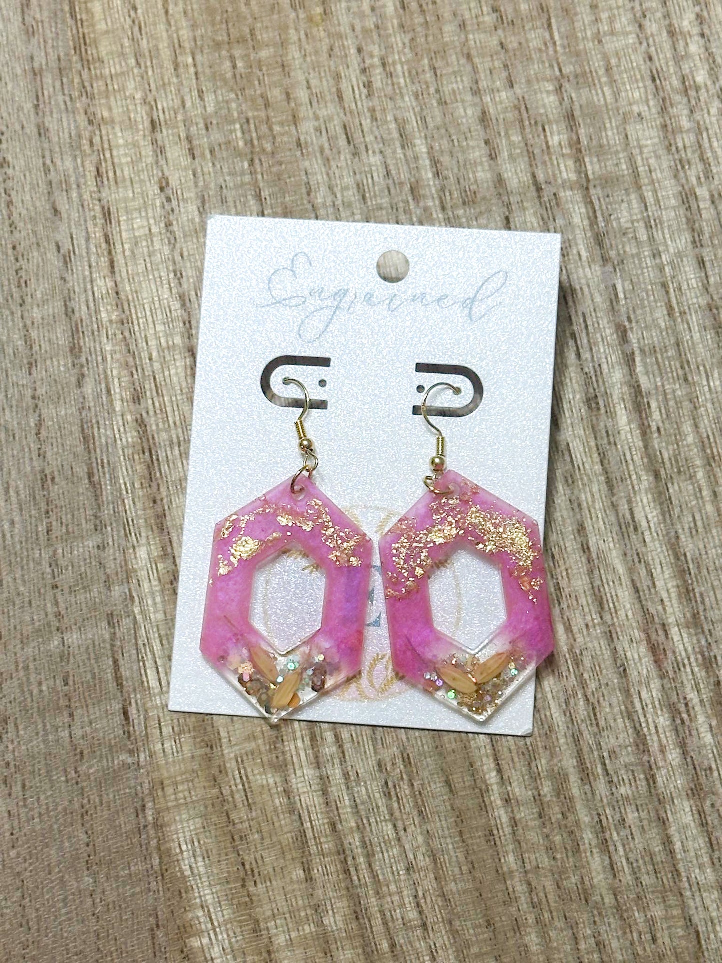 Hexagon Rice Earrings with Gold Leaf