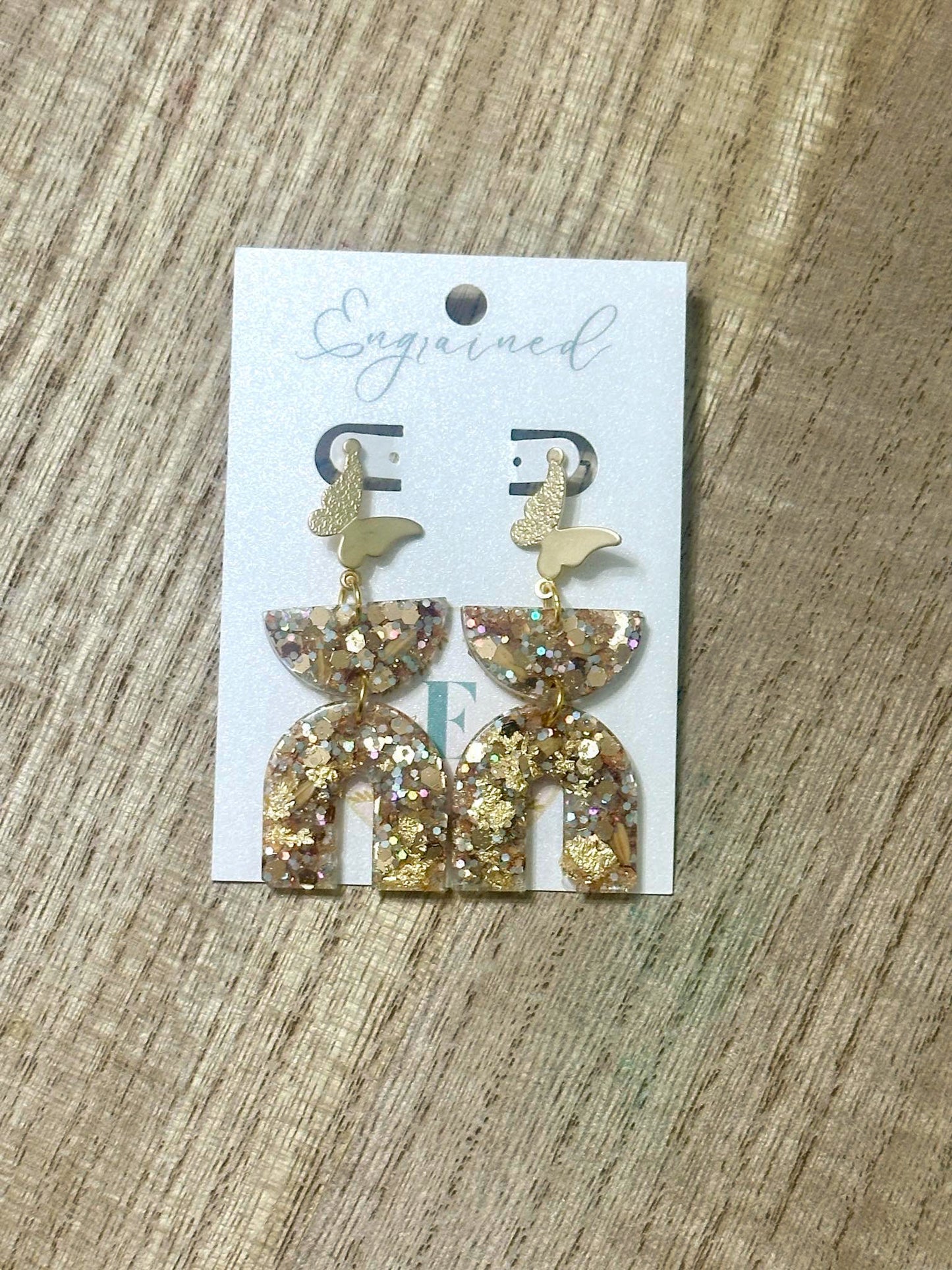 Gold Butterfly / Modern Glitter Rice Earrings