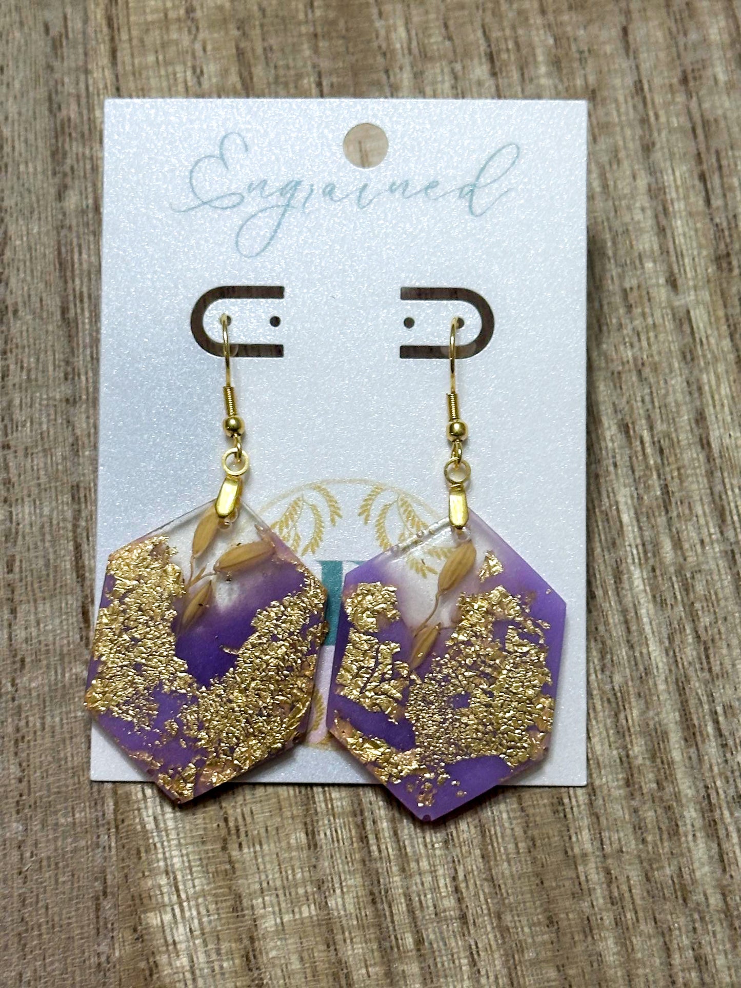 Full Hexagon Rice Earrings with Gold Leaf