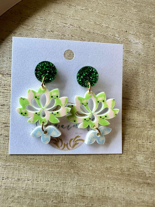 Green and Blue Frog Print Earrings