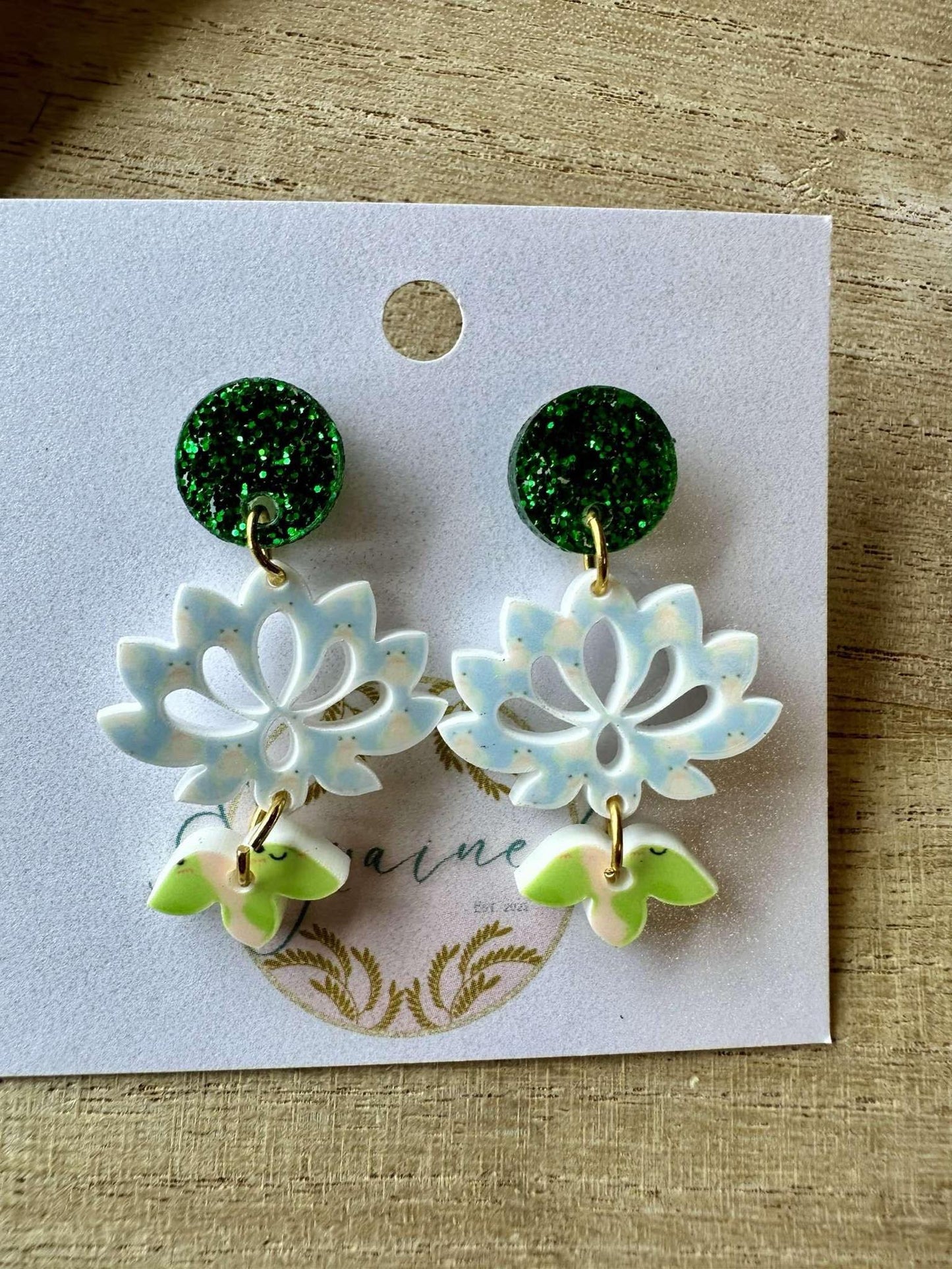 Green and Blue Frog Print Earrings