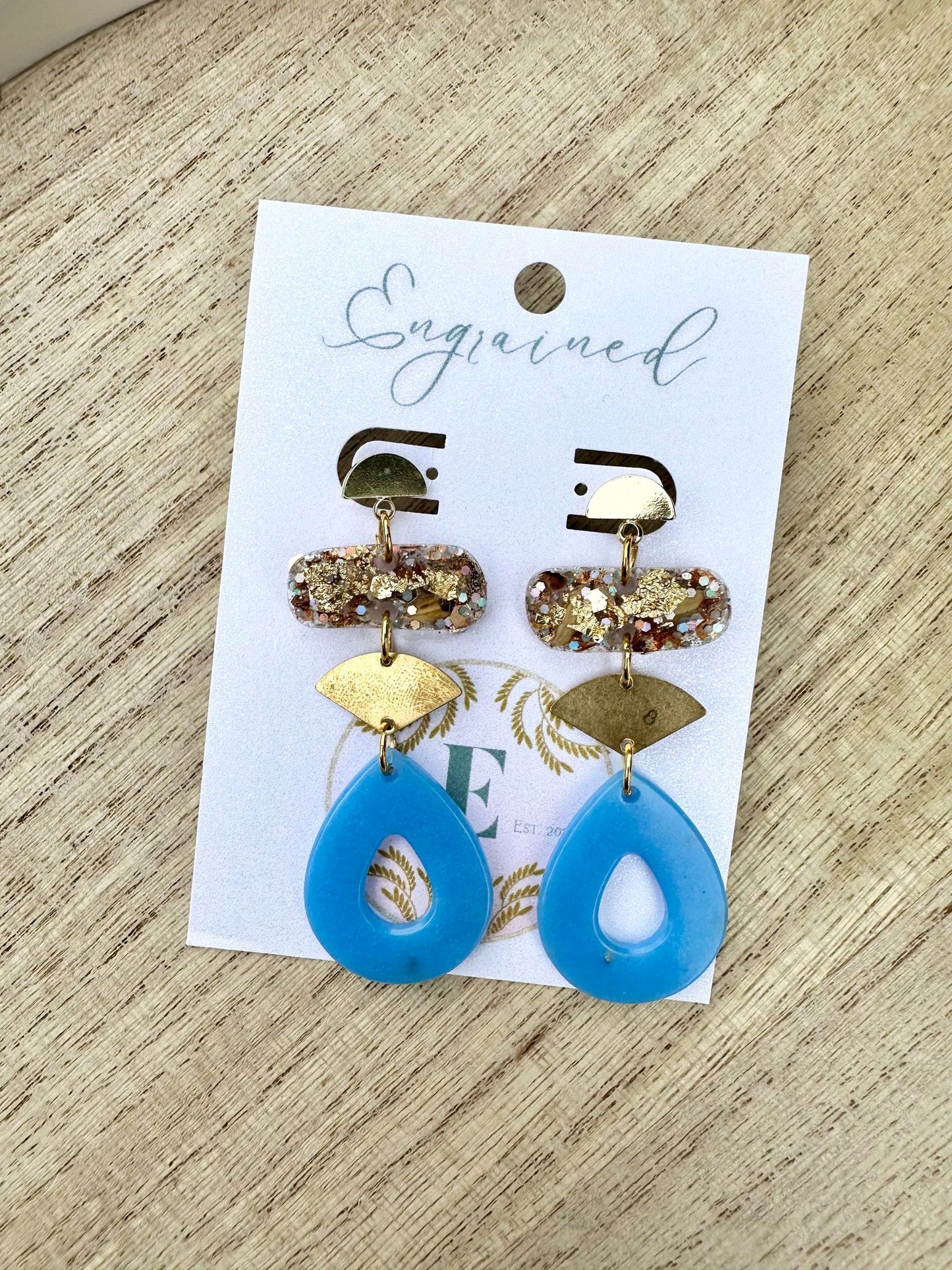 Blue and Gold Rice Earrings