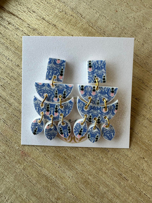 Blue Fine China Print Earrings