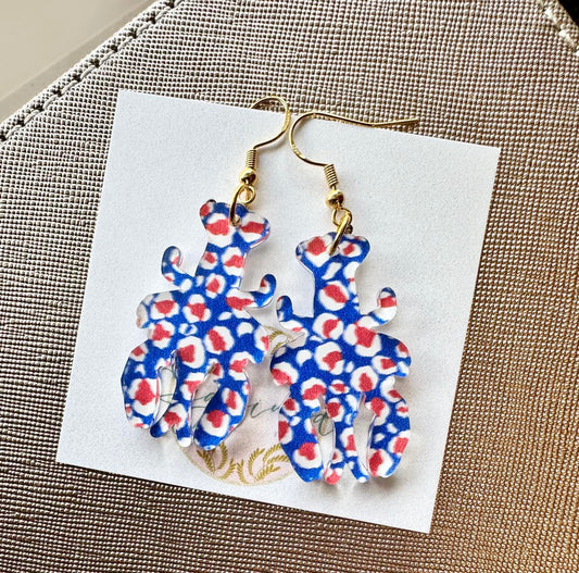 Red, White, And Blue Crawfish Earrings