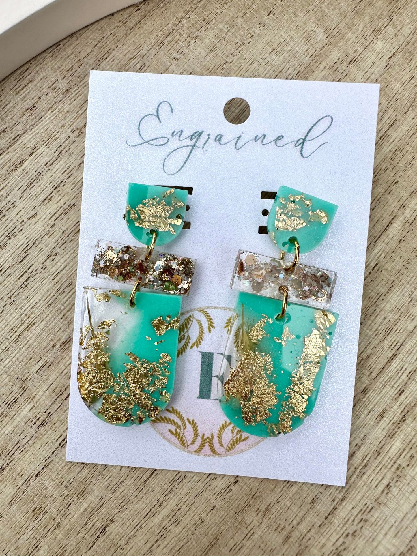 Turquoise and Gold Rice Earrings