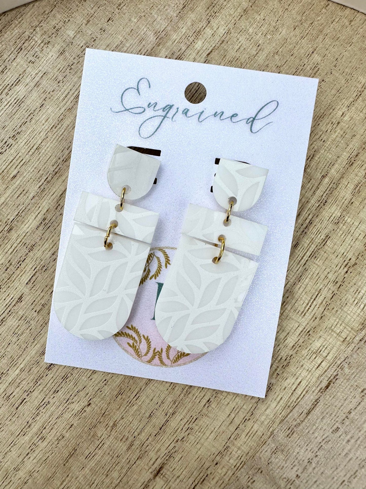 White Leaf-Print Earrings