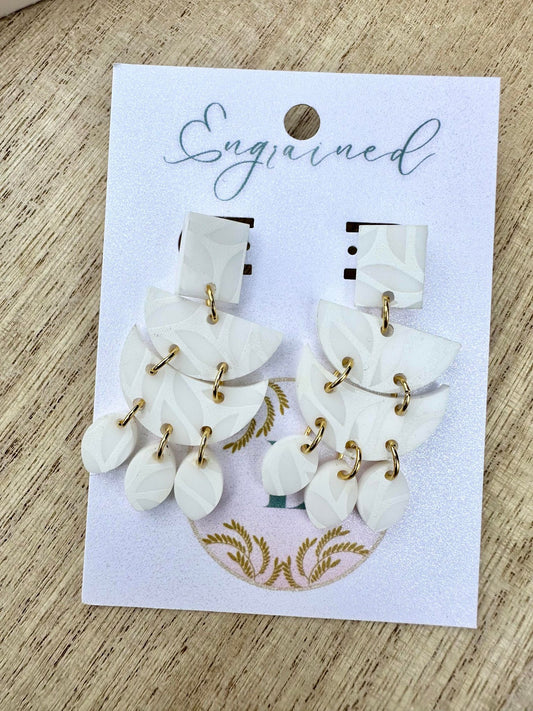 White Leaf-Print Earrings