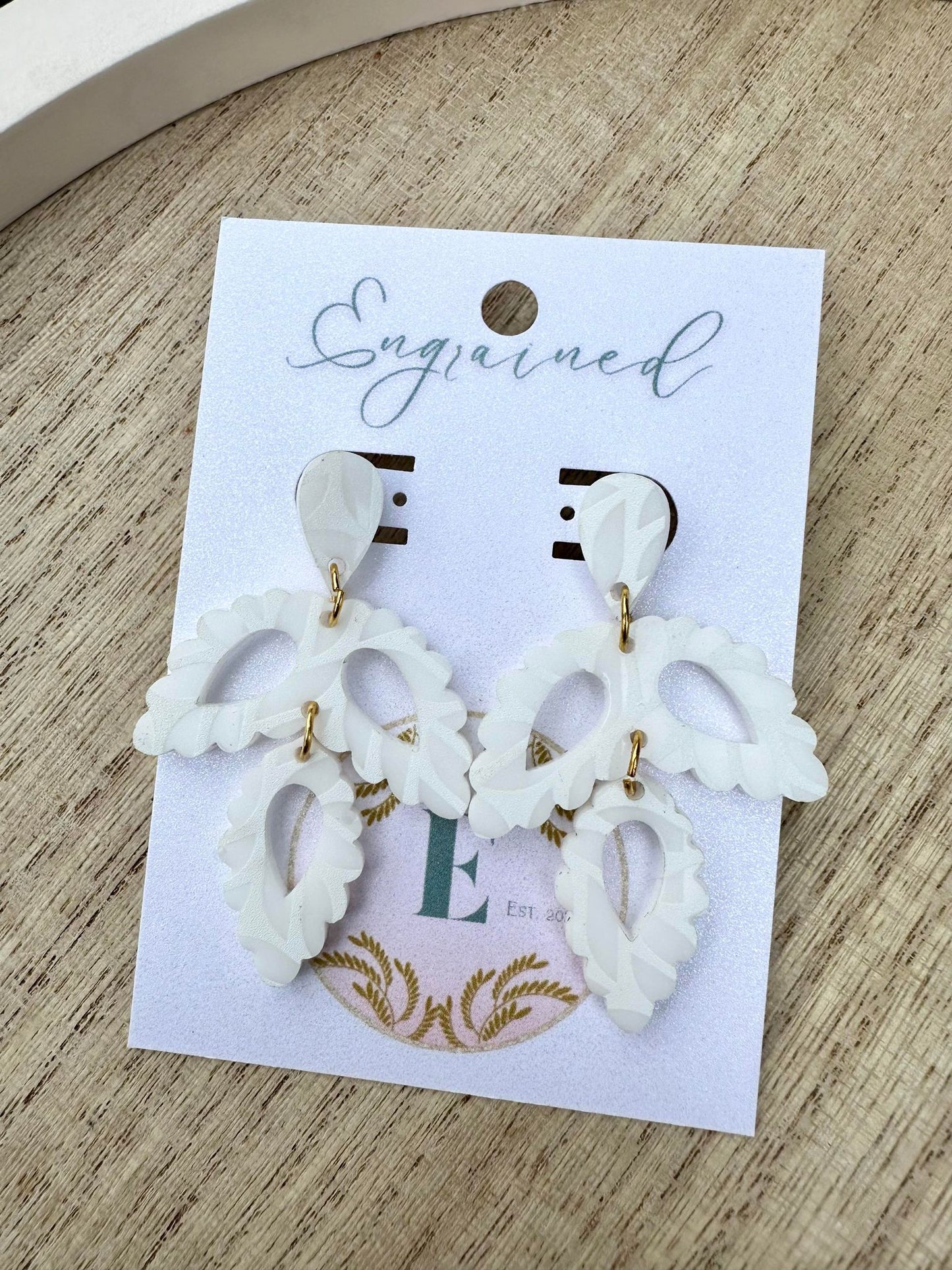 White Leaf-Print Earrings